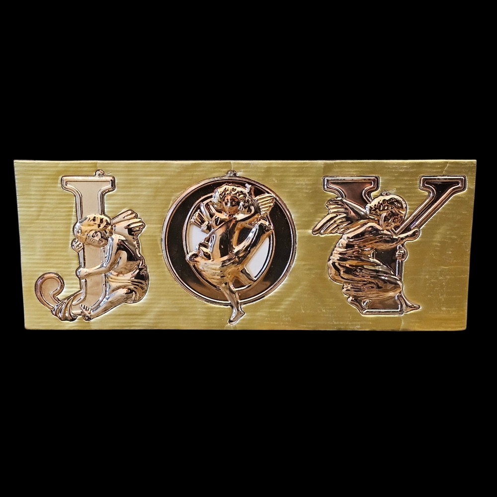 Dept 56 "JOY" set of 3 Angel Ornaments Silver & Gold Plated Vintage 1990s NIB